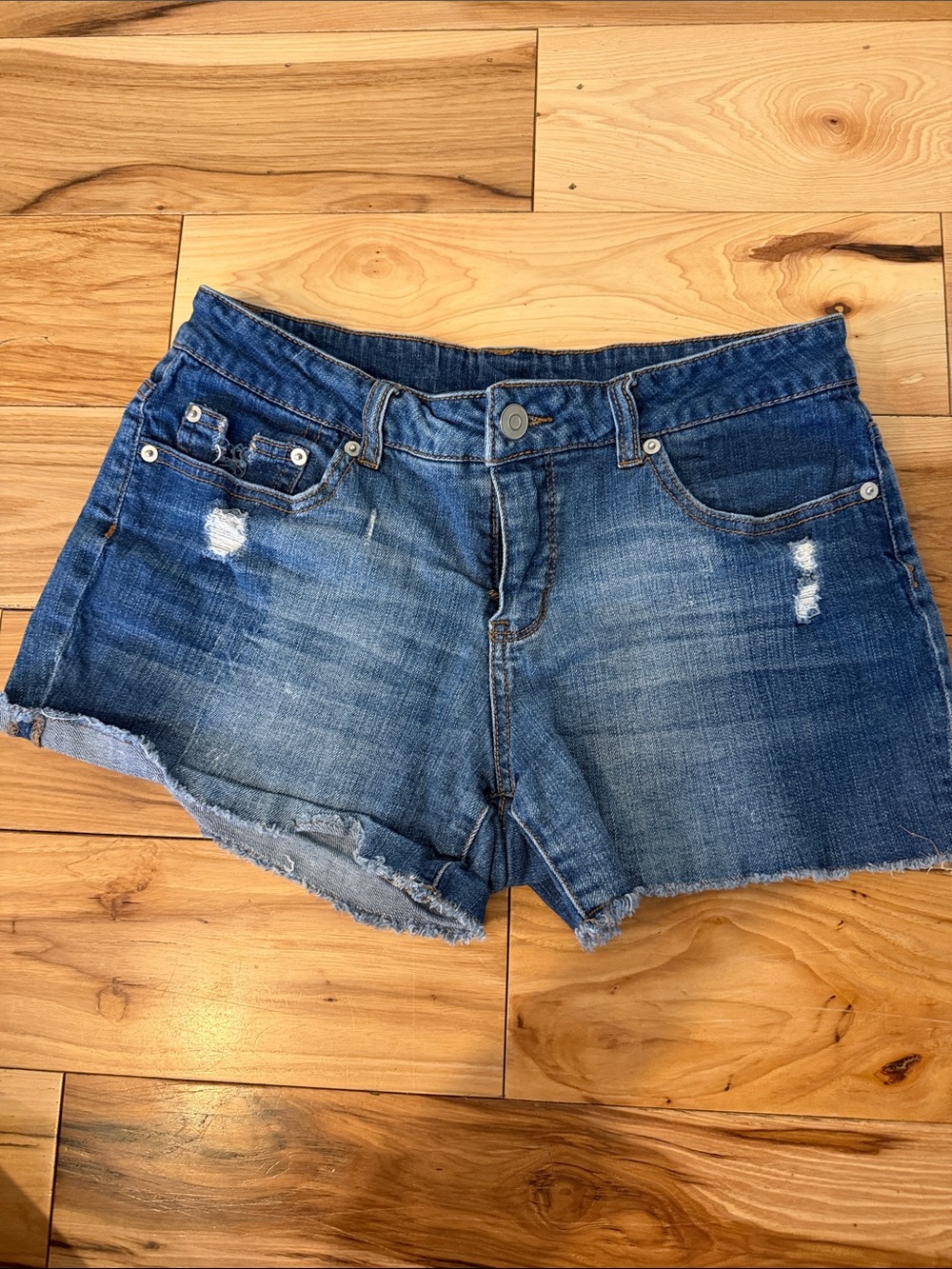 Time and Tru Distressed Blue Denim Shorts